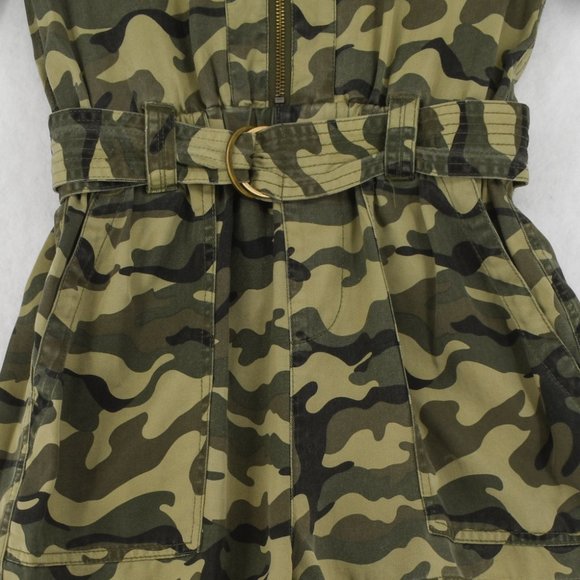 Pam & Gela Womens Romper Green Camo Puff Sleeve Zip Front Elastic Waist Jumpsuit - Picture 4 of 9